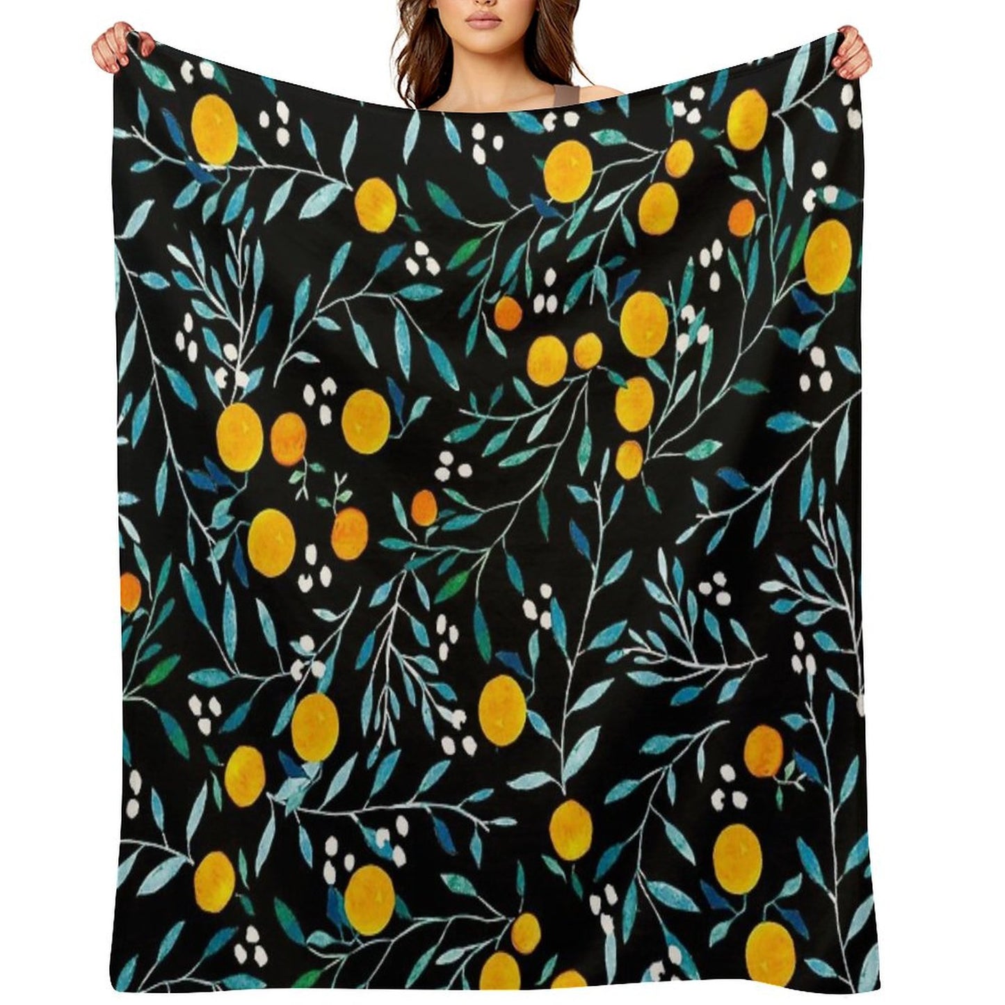 Oranges on Black Throw Blanket