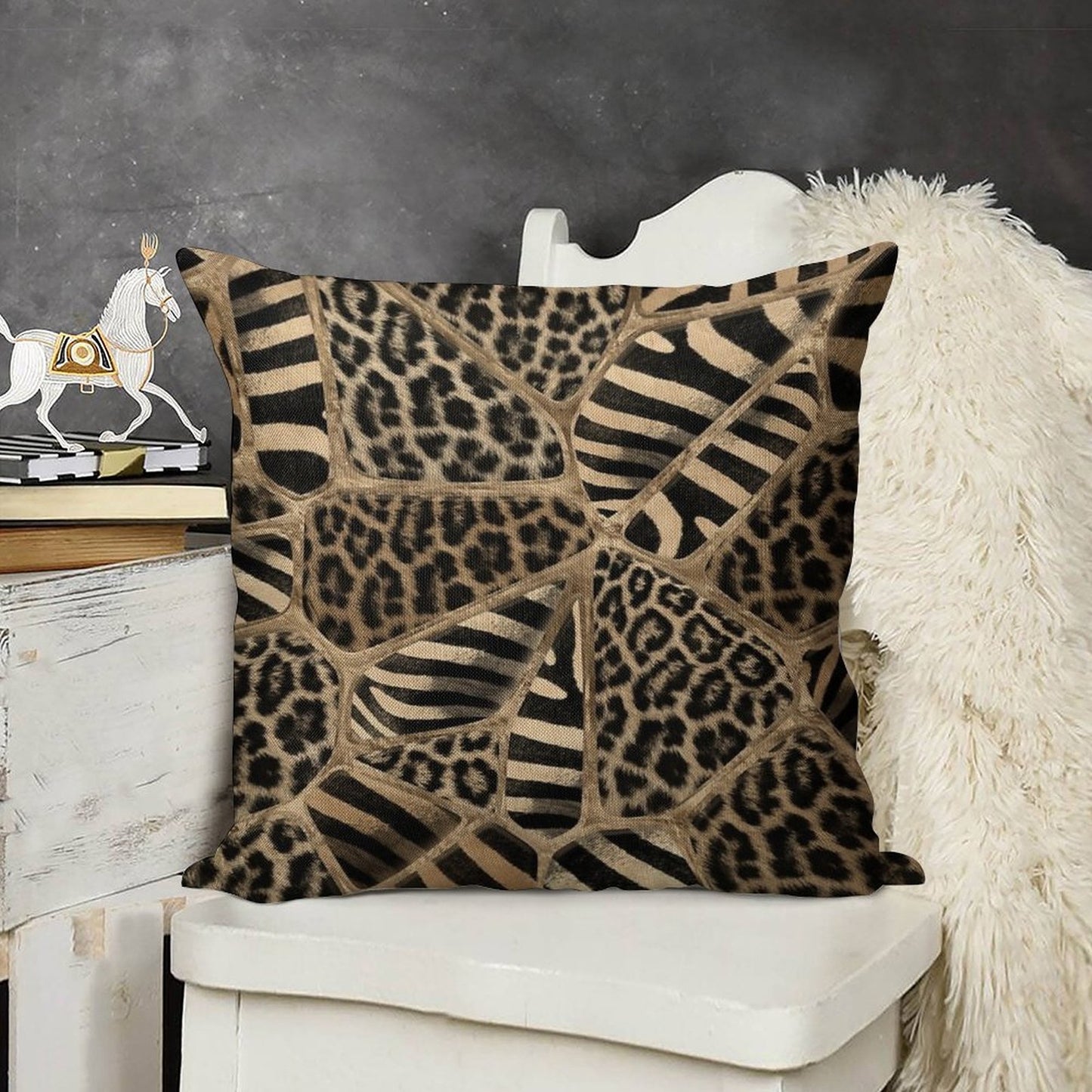 Animal Print - Leopard And Zebra - Pastel Gold Linen Throw Pillow Cover