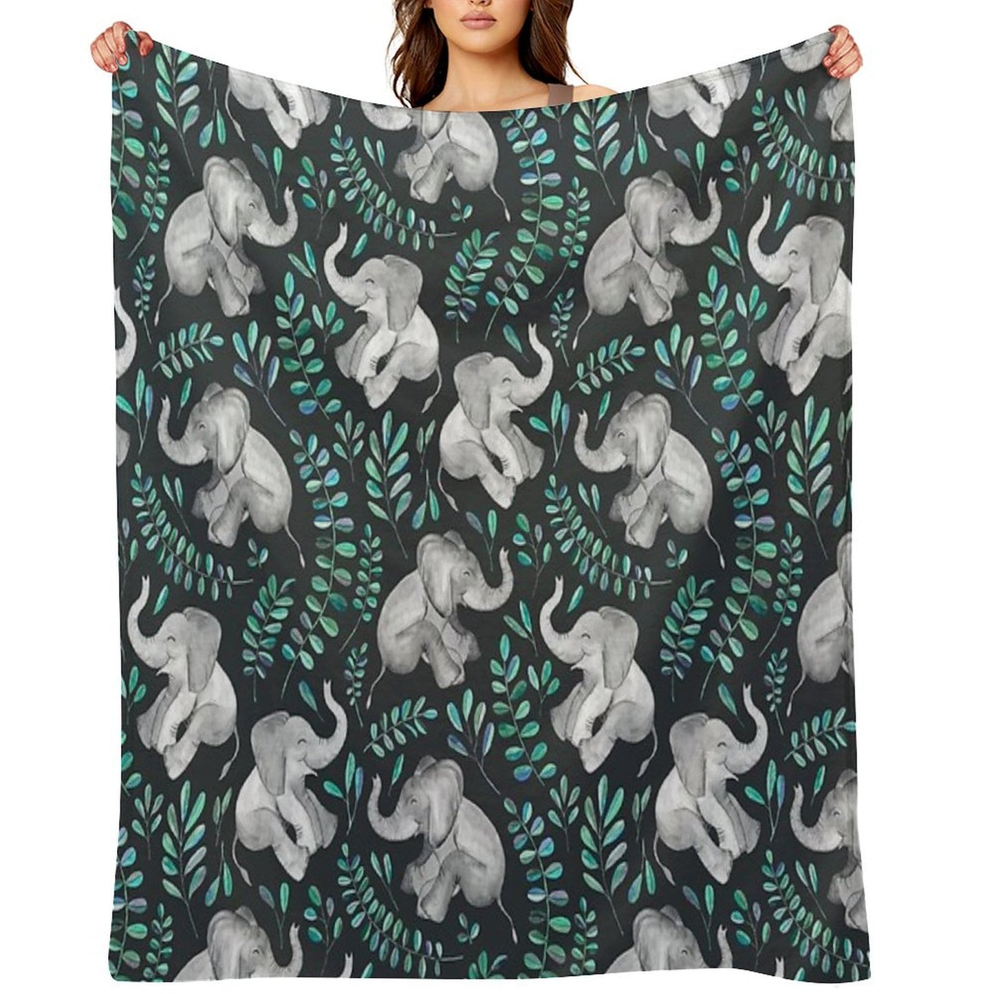 Laughing Baby Elephants – Emerald And Turquoise Throw Blanket