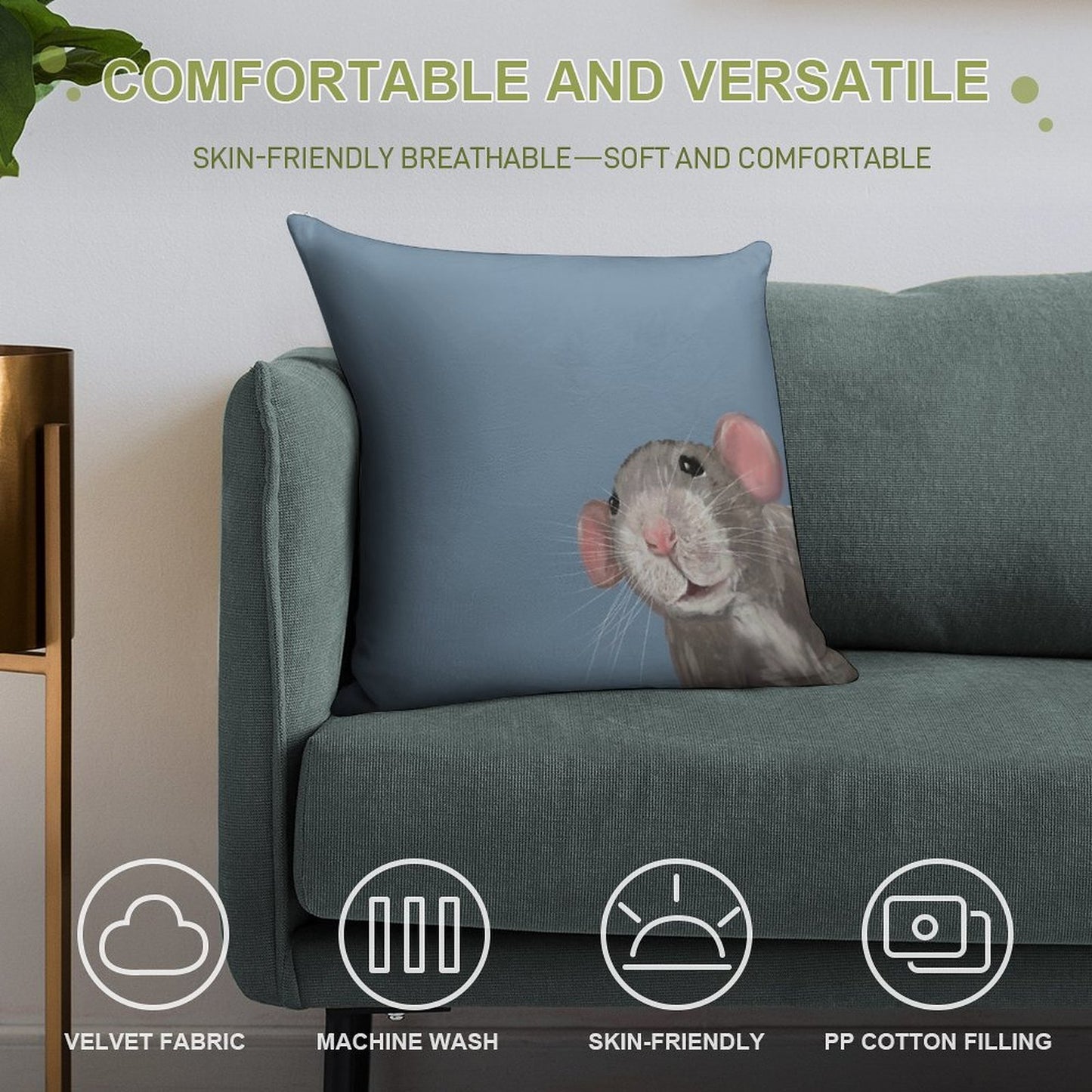 The Peeking Rat Soft Reinforced Edging Throw Pillow