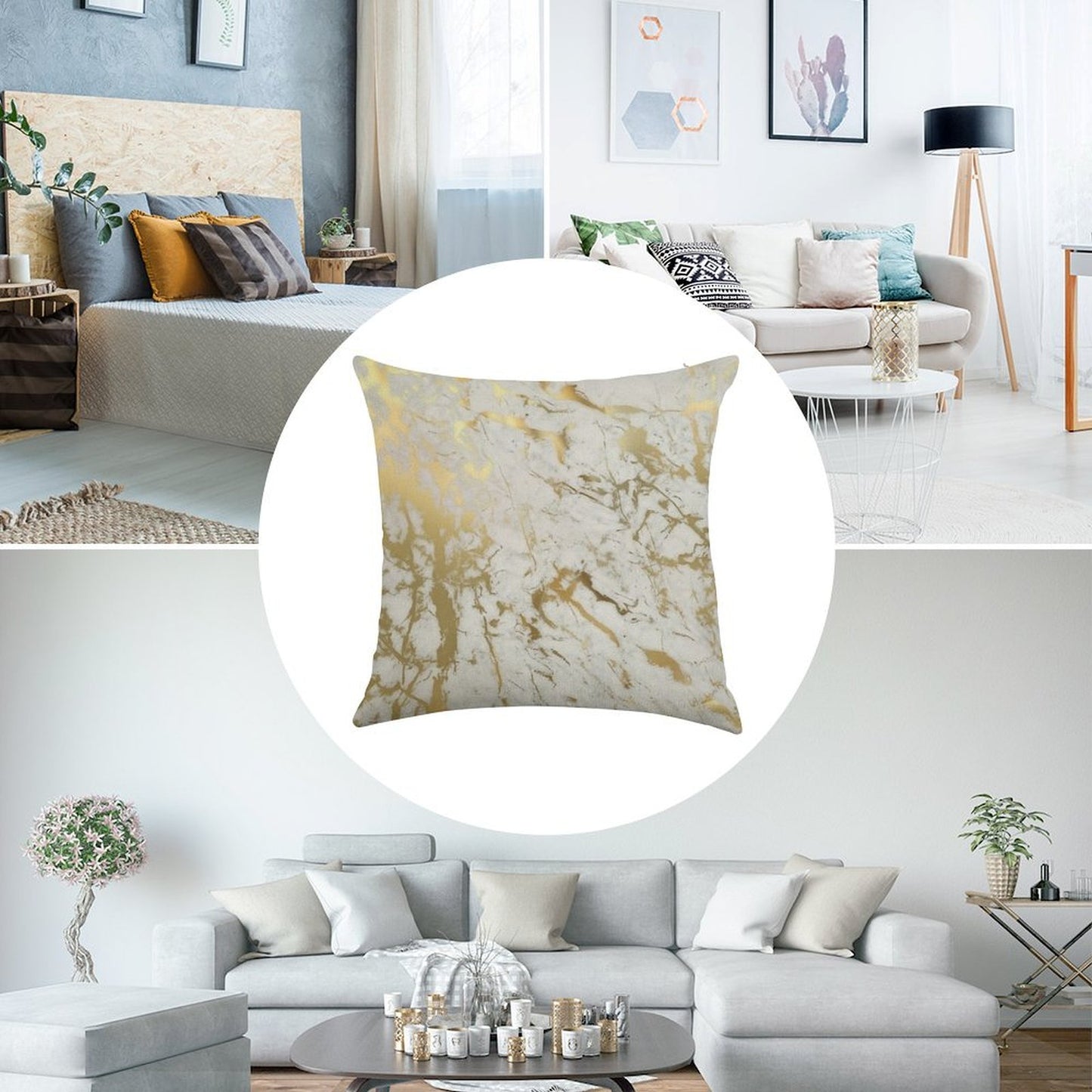 Gold Marble on White (original Height Quality Print) Linen Throw Pillow Cover