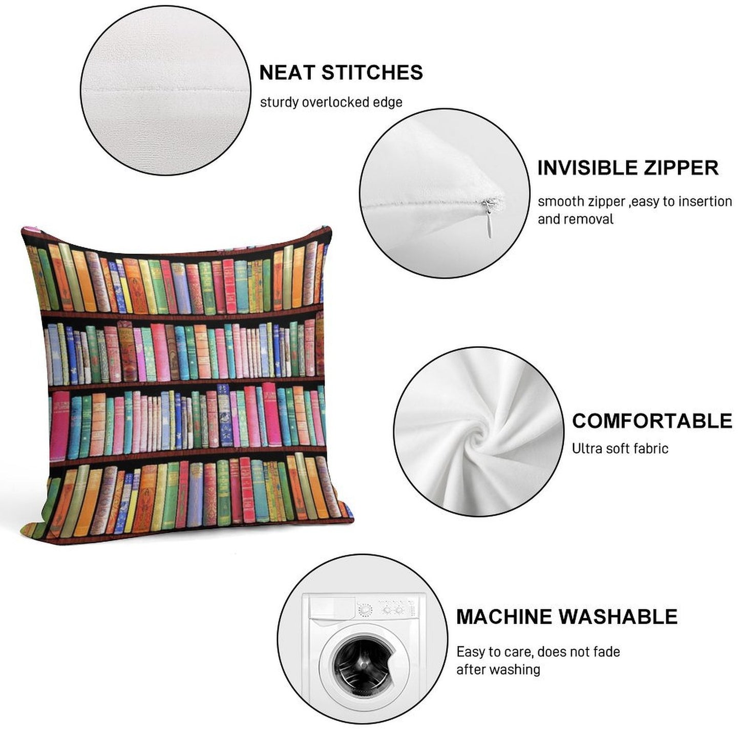 Bookworm Antique Book Library, Vintage Book Shelf Soft Style Accent Throw Pillow