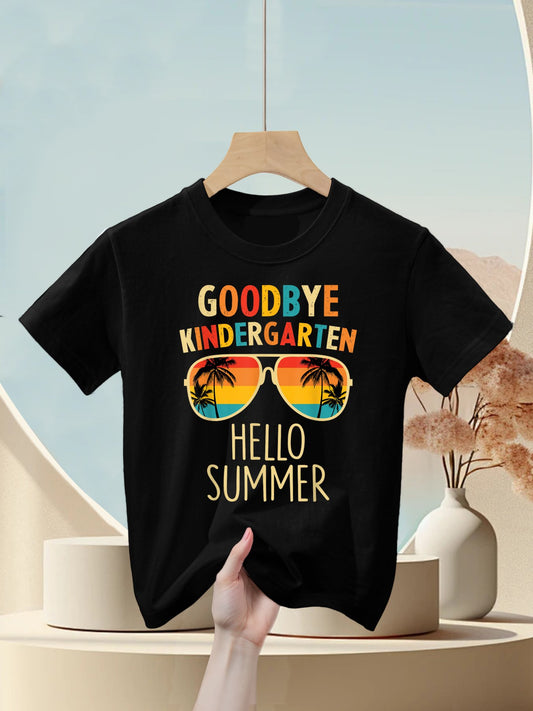 Goodbye Kindergarten Hello Summer Last Day Graduation Boys Kids T-Shirt
