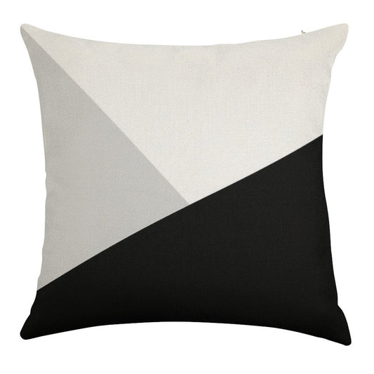 Monochromatic Black White Gray Color Block Linen Throw Pillow Cover