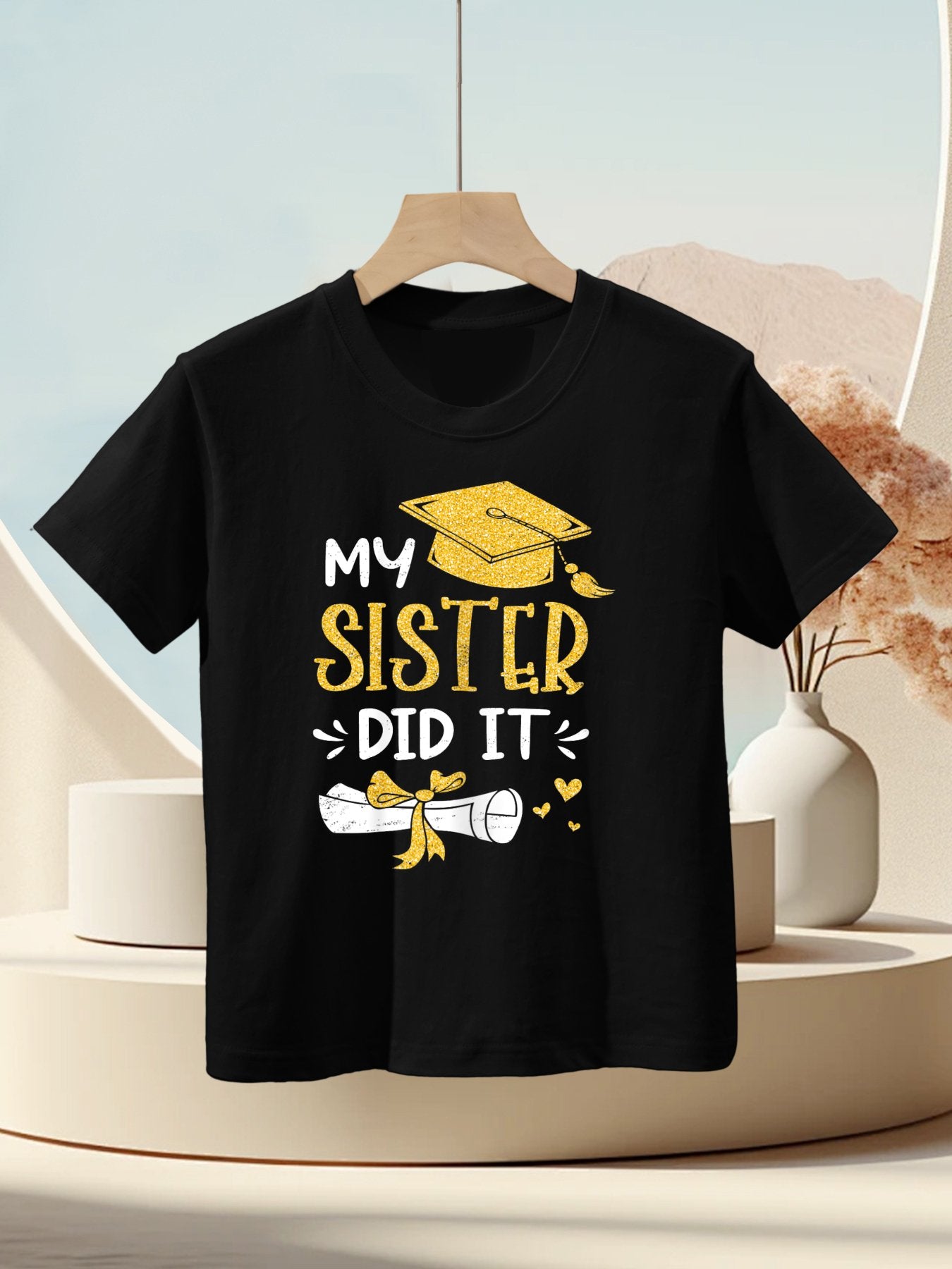 Back To School My Sister Did It Funny Graduation Proud Sister Graduated, Female X-Small, Black Kids T-Shirt