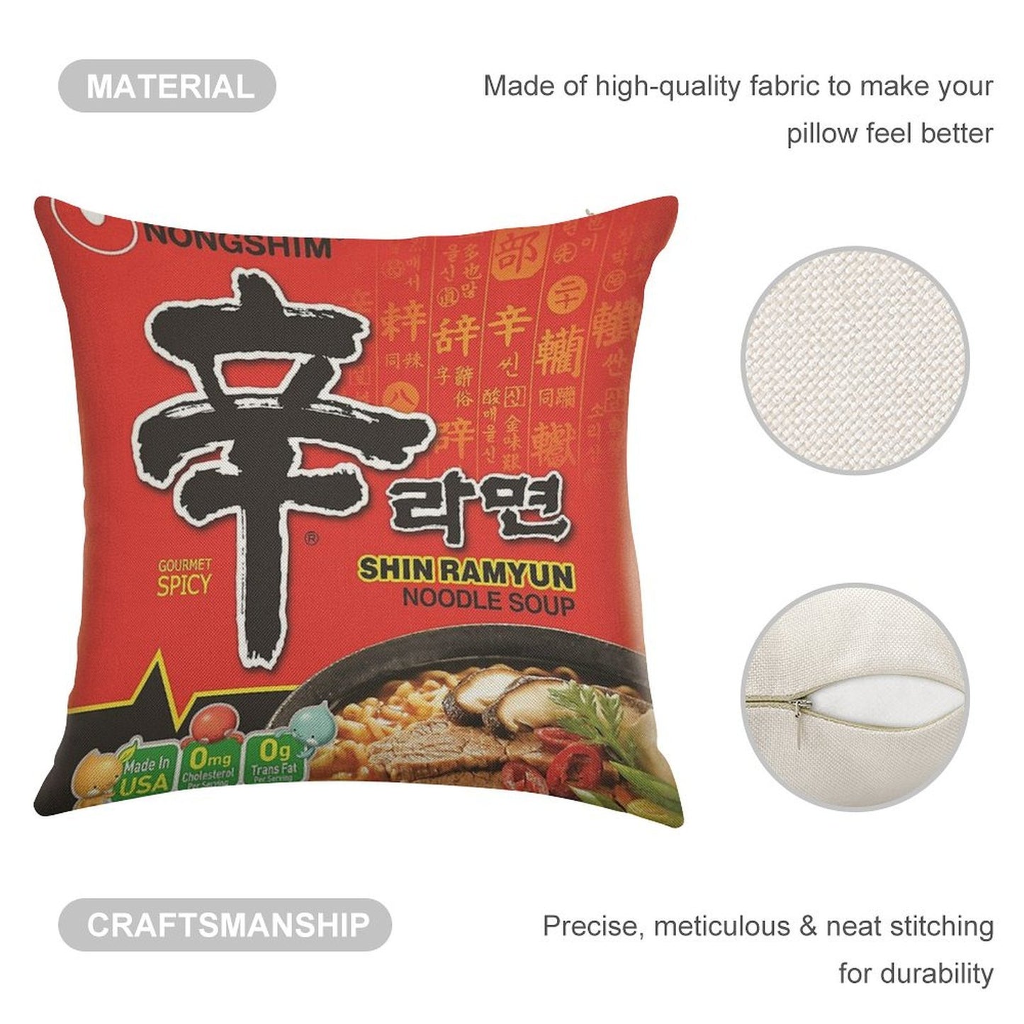 Nongshim Shin Ramyun (Spicy) Linen Throw Pillow Cover