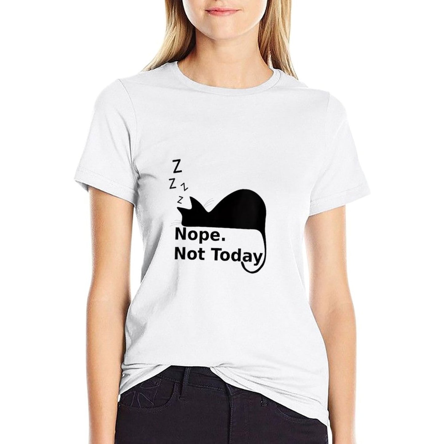 Womens Nope Not Today Cute Sleeping Cat Oversized Silhouette T-Shirt