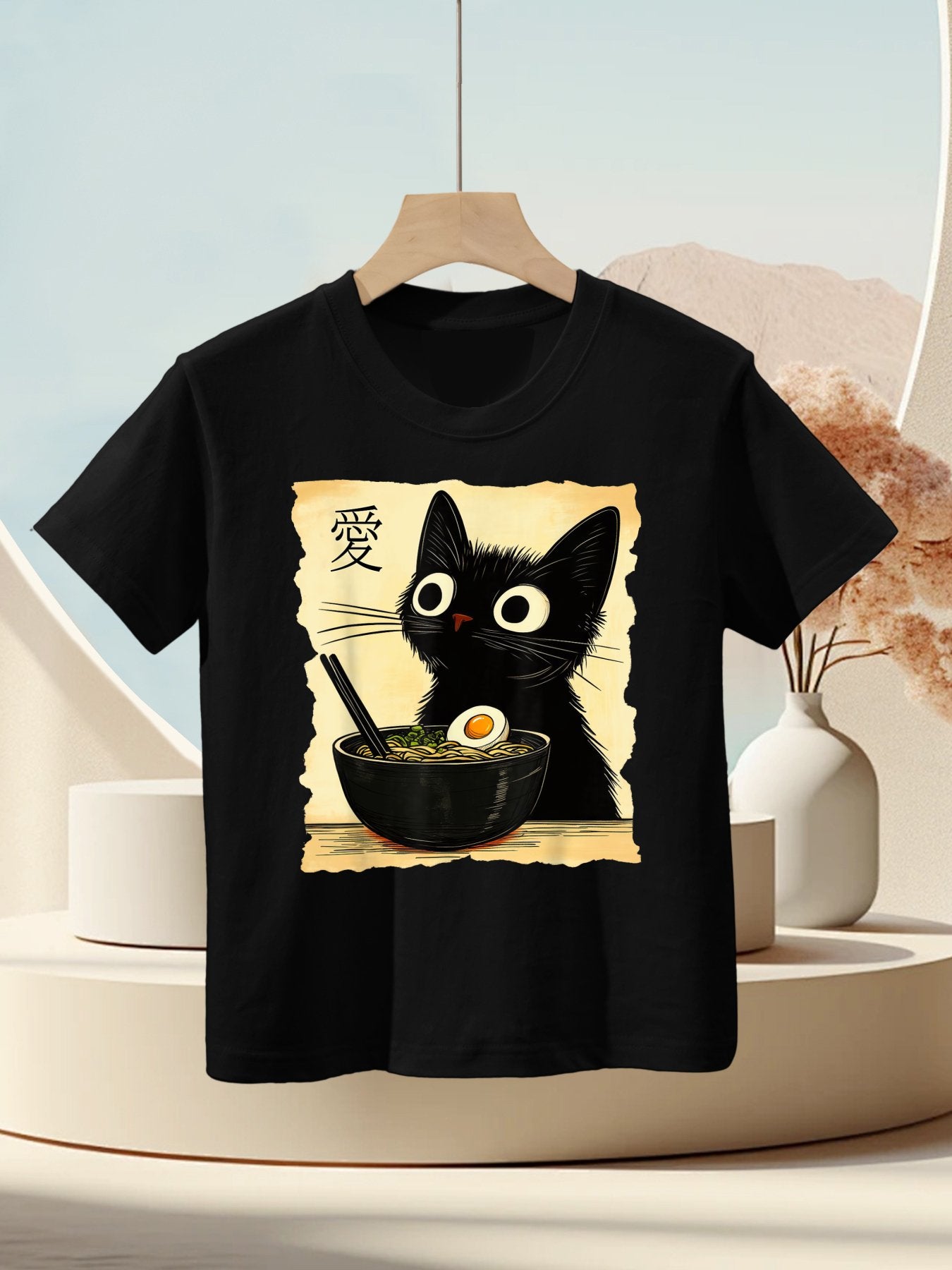 Funny Cat Ramen Graphic Japanese Kawaii Anime Cat Kids T-Shirt