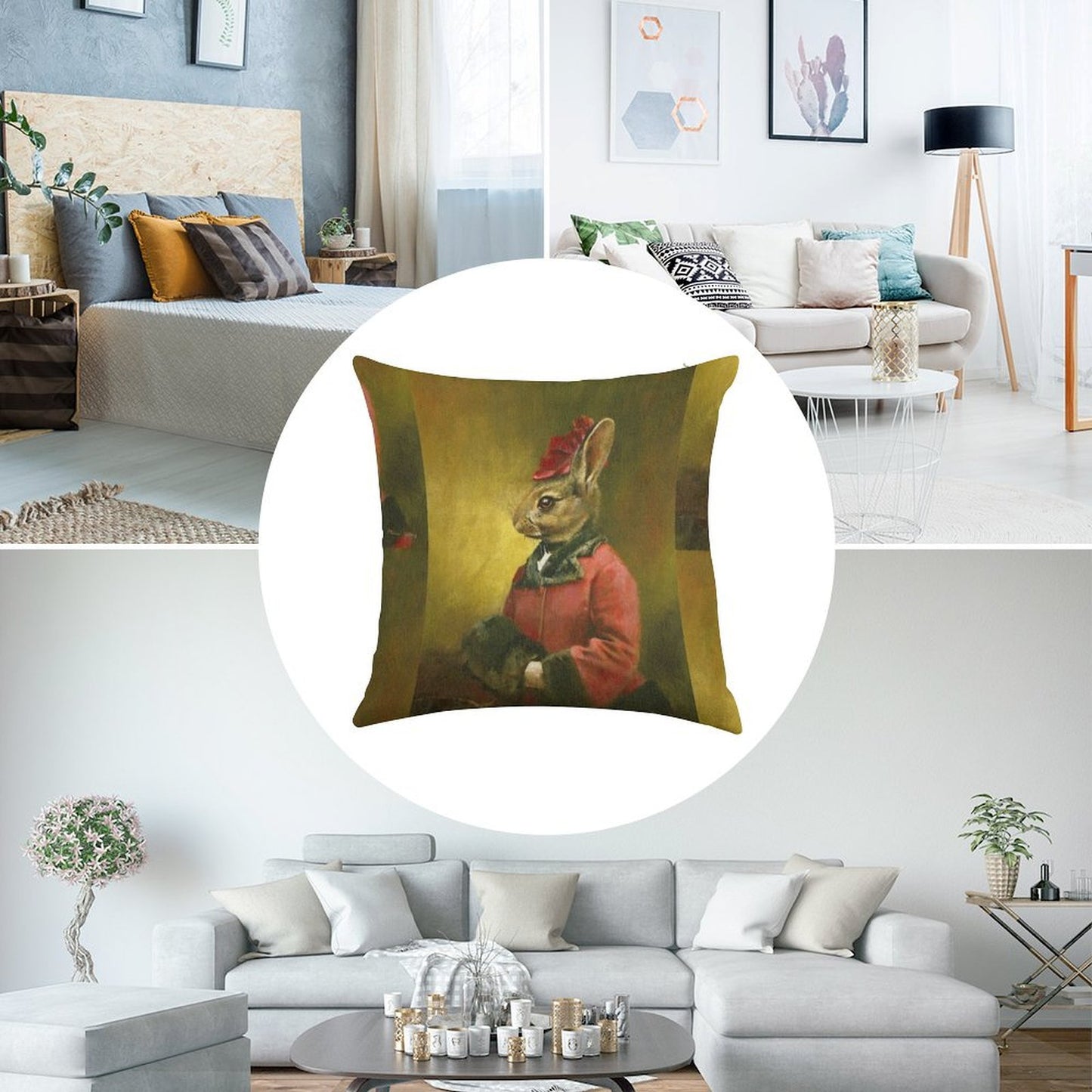 Victorian Lady Rabbit Linen Throw Pillow Cover