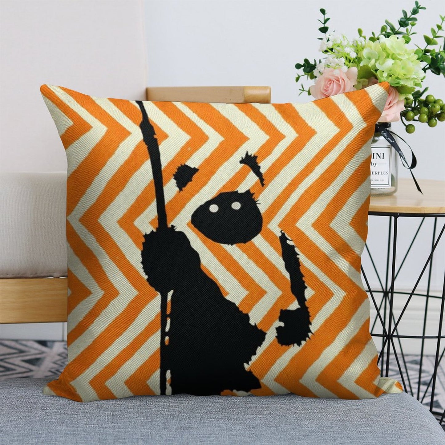 Ewok Chevron Orange Linen Throw Pillow Cover