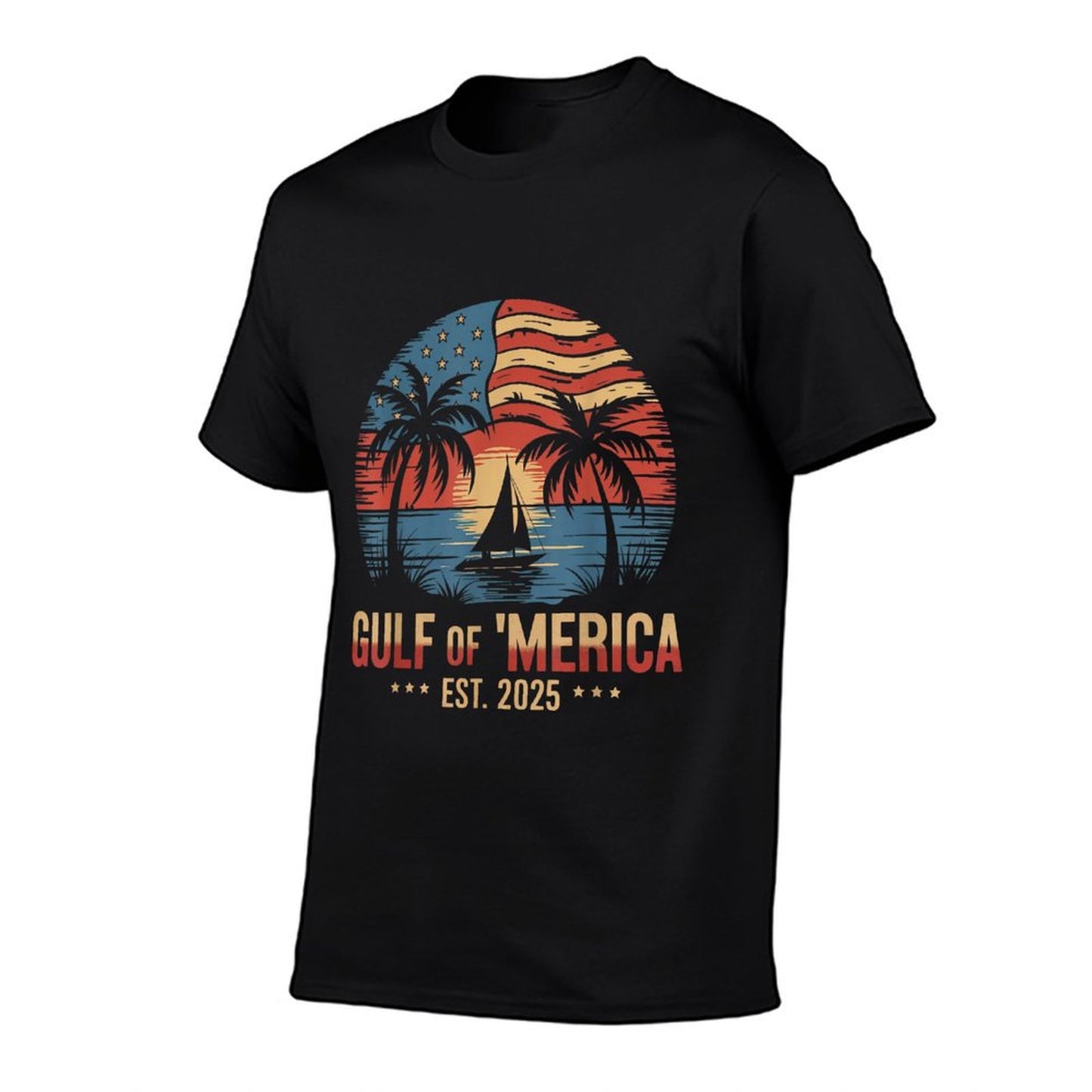 Gulf of 'Merica Vintage USA Flag Retro Coastal Sunset T-Shirt