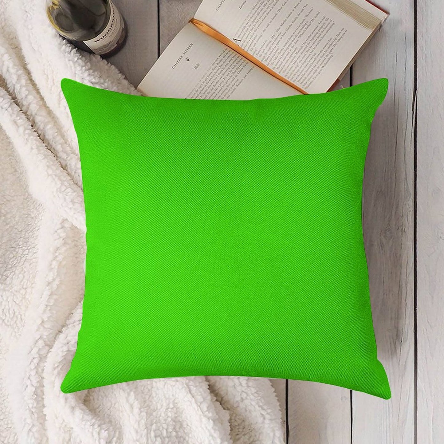 PLAIN SOLID COLOR NEON FLUROESCENT GREEN Linen Throw Pillow Cover