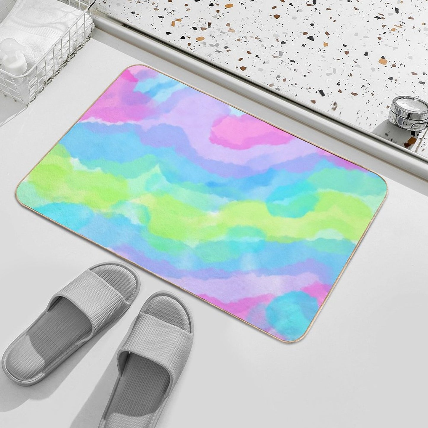 Lovely Colorful Watercolor Clouds Bath Mat