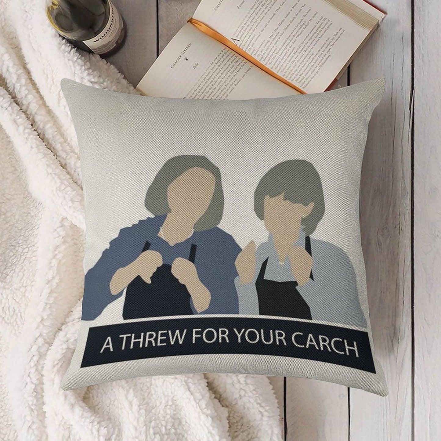 Prude And Trude - Kath And Kim Linen Throw Pillow Cover
