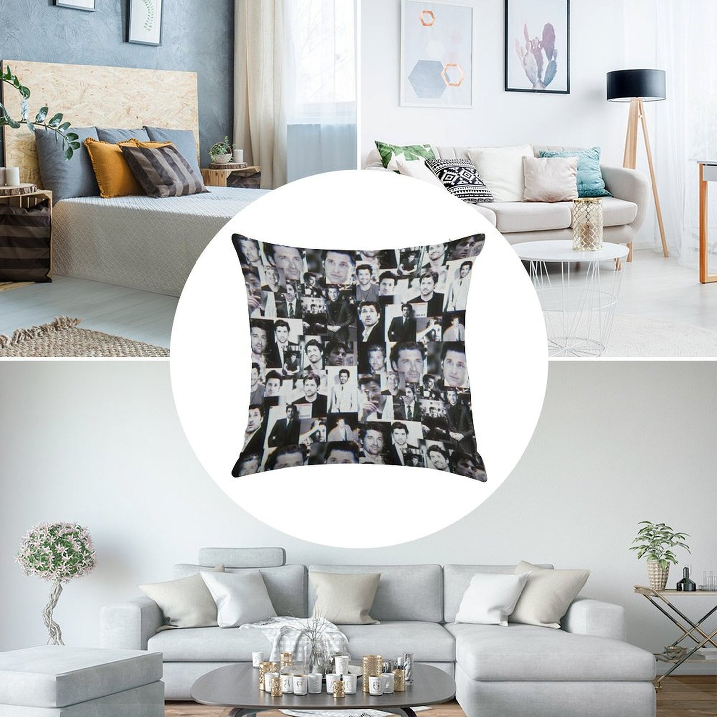 Patrick Dempsey Collage Linen Throw Pillow Cover