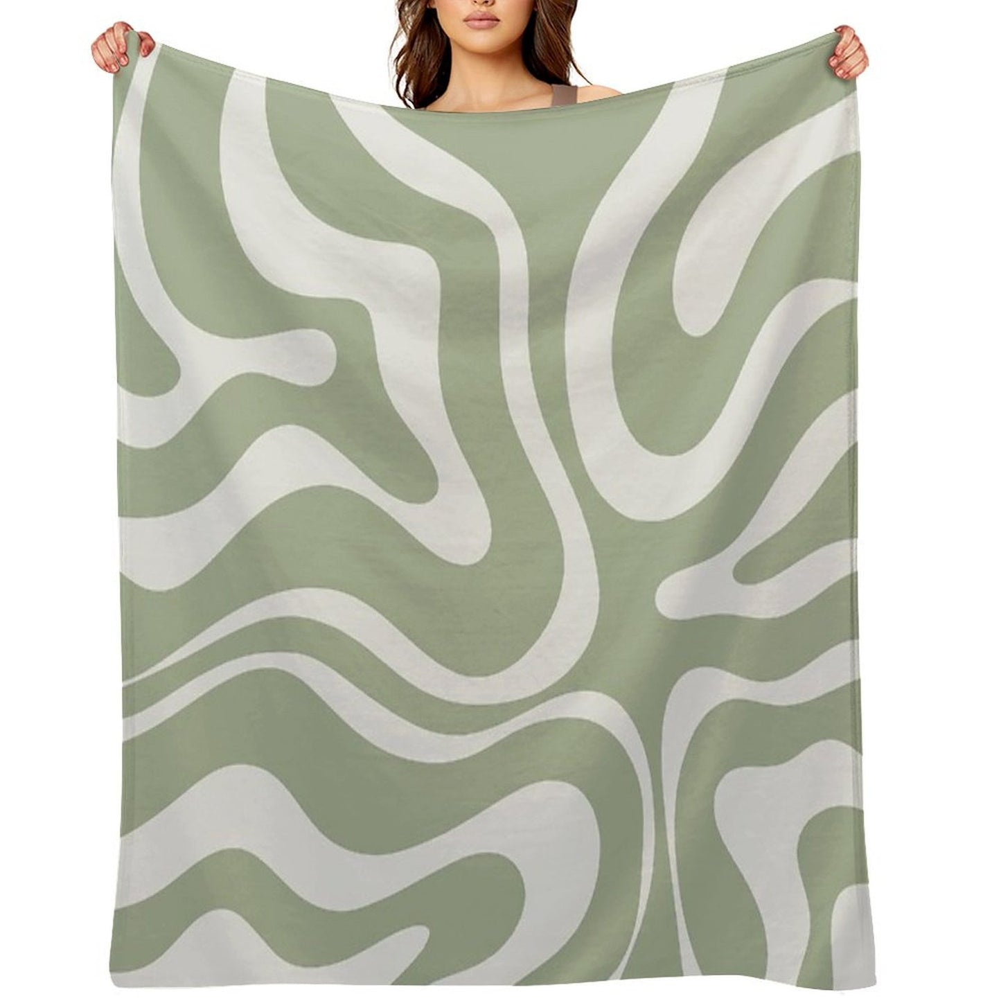 Liquid Swirl Abstract Pattern in Sage Green And Nearly White Throw Blanket