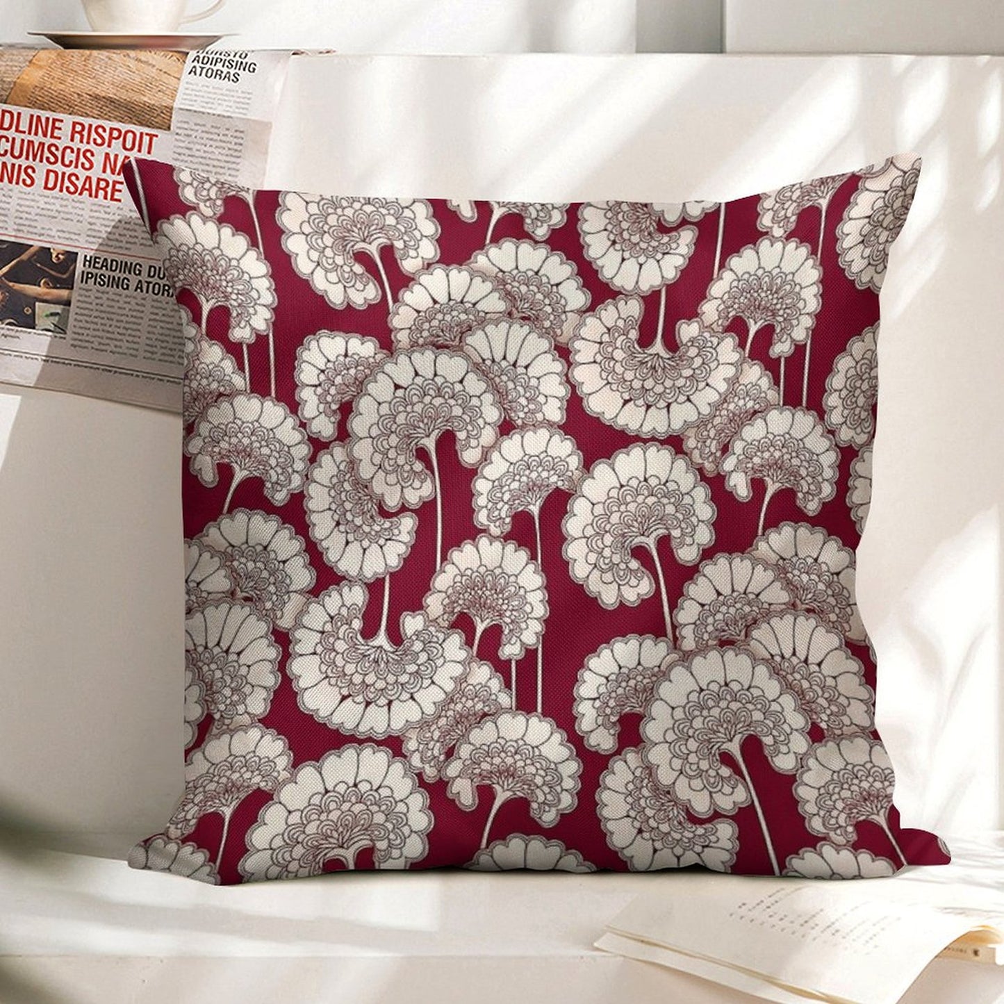 Florence Broadhurst Inspired Design - Red Linen Throw Pillow Cover