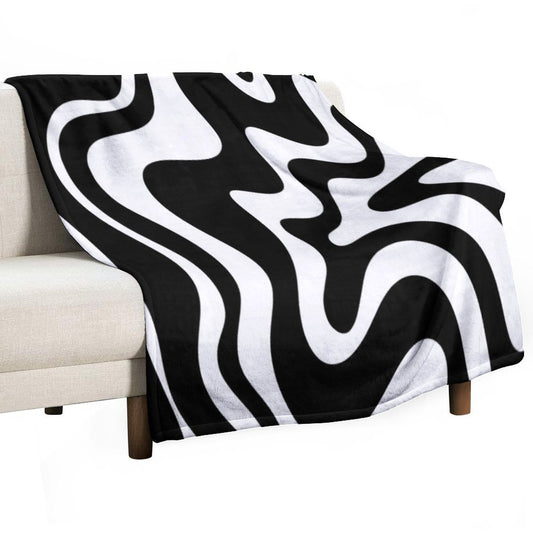 Liquid Swirl Retro Abstract Pattern in Black And White Throw Blanket