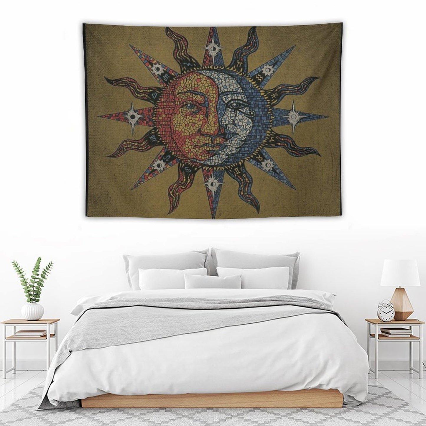 Vintage Celestial Mosaic Sun & Moon Tapestry