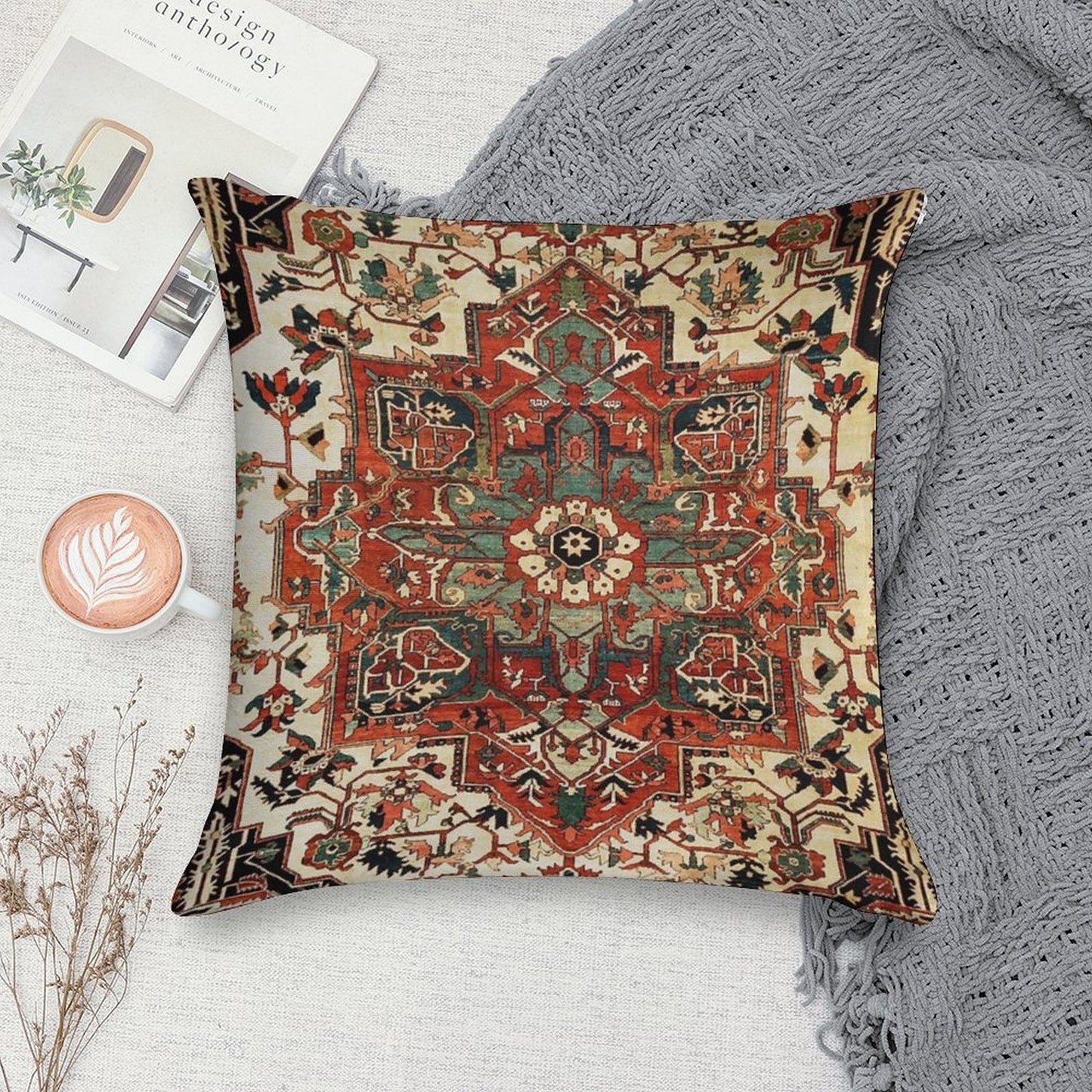 Antique Persian Heriz Rug Print Soft Skin-Friendly Throw Pillow