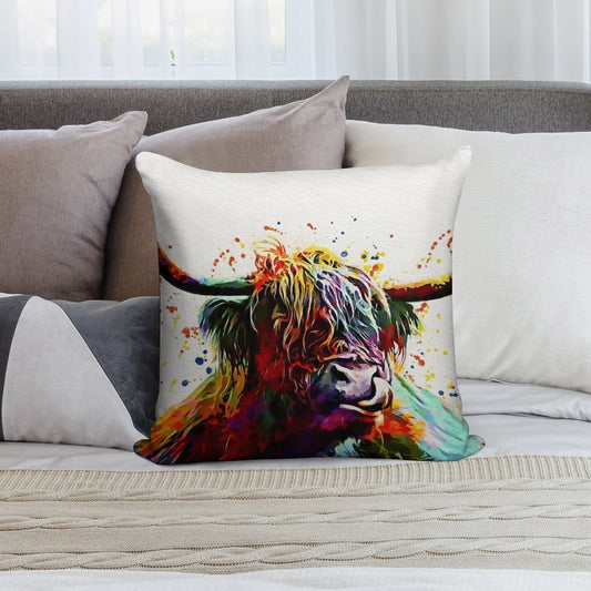 Highland Cow Watercolor Art Work Soft Durable Construction Throw Pillow