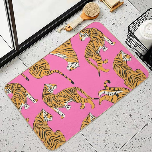 Pink Tiger Repeating Print- Preppy Modern Contemporary Bath Mat