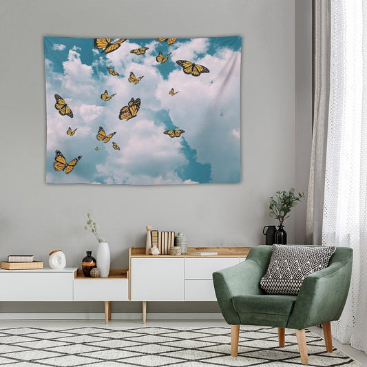 Monarch Butterflies Flying in The Sky (vintage) - Photography And Illustration Tapestry