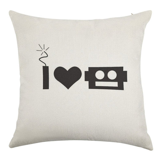 I LOVE ROBOTS THROW PILLOW Linen Throw Pillow Cover