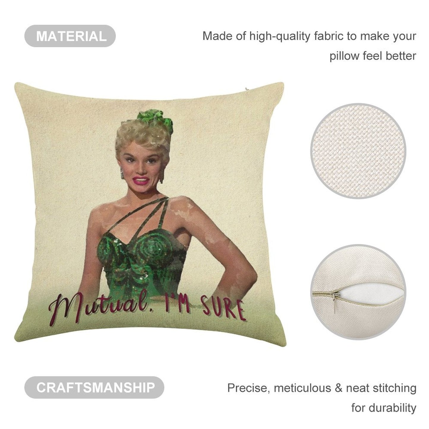 Mutual, I'm Sure - White Christmas Linen Throw Pillow Cover