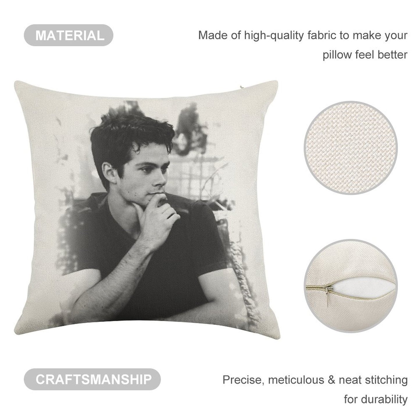Dylan O'Brien Linen Throw Pillow Cover