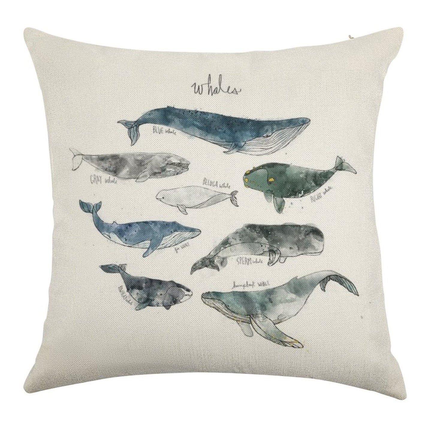 Whales Linen Throw Pillow Cover