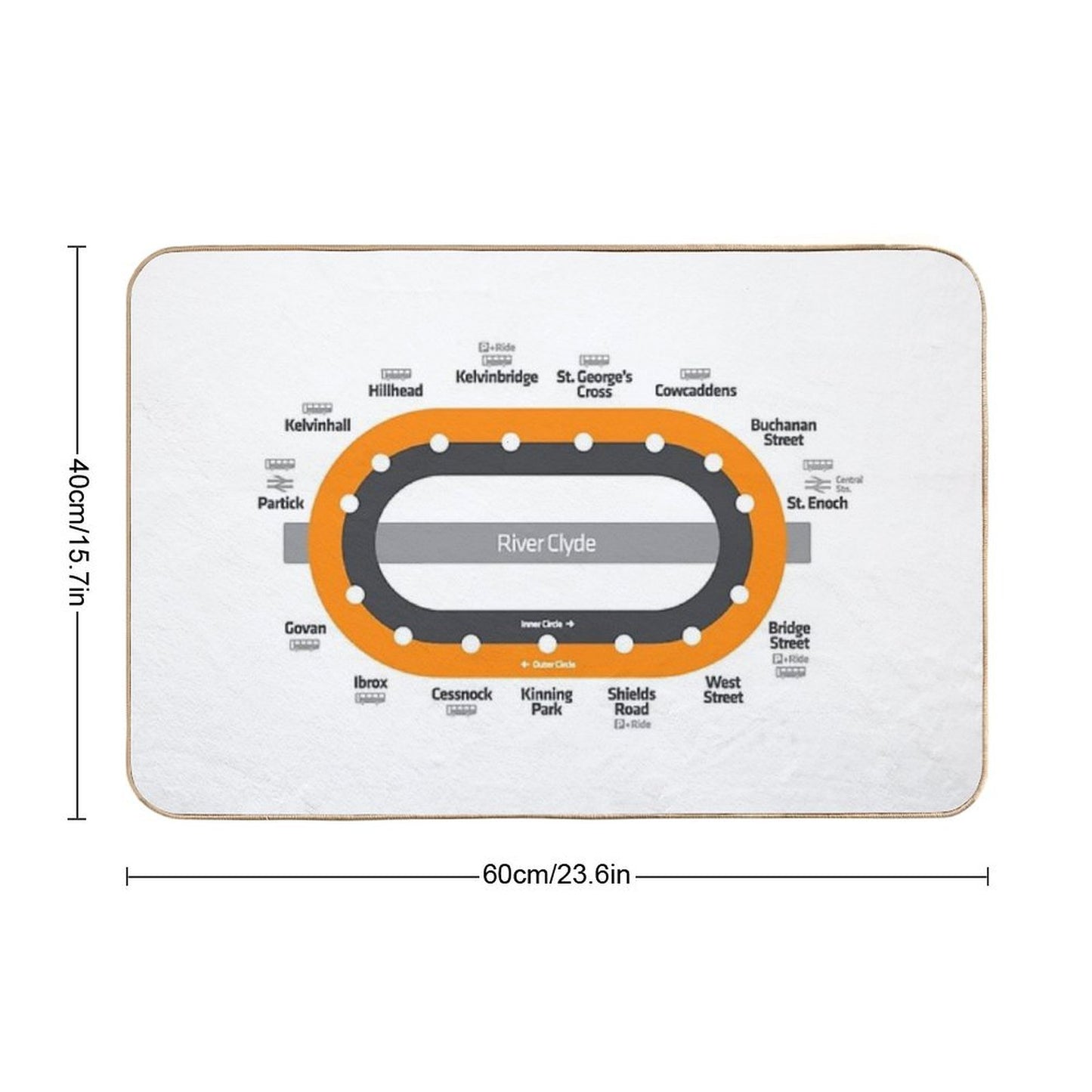 Glasgow Scotland Tube Metro Subway Train Map Bath Mat