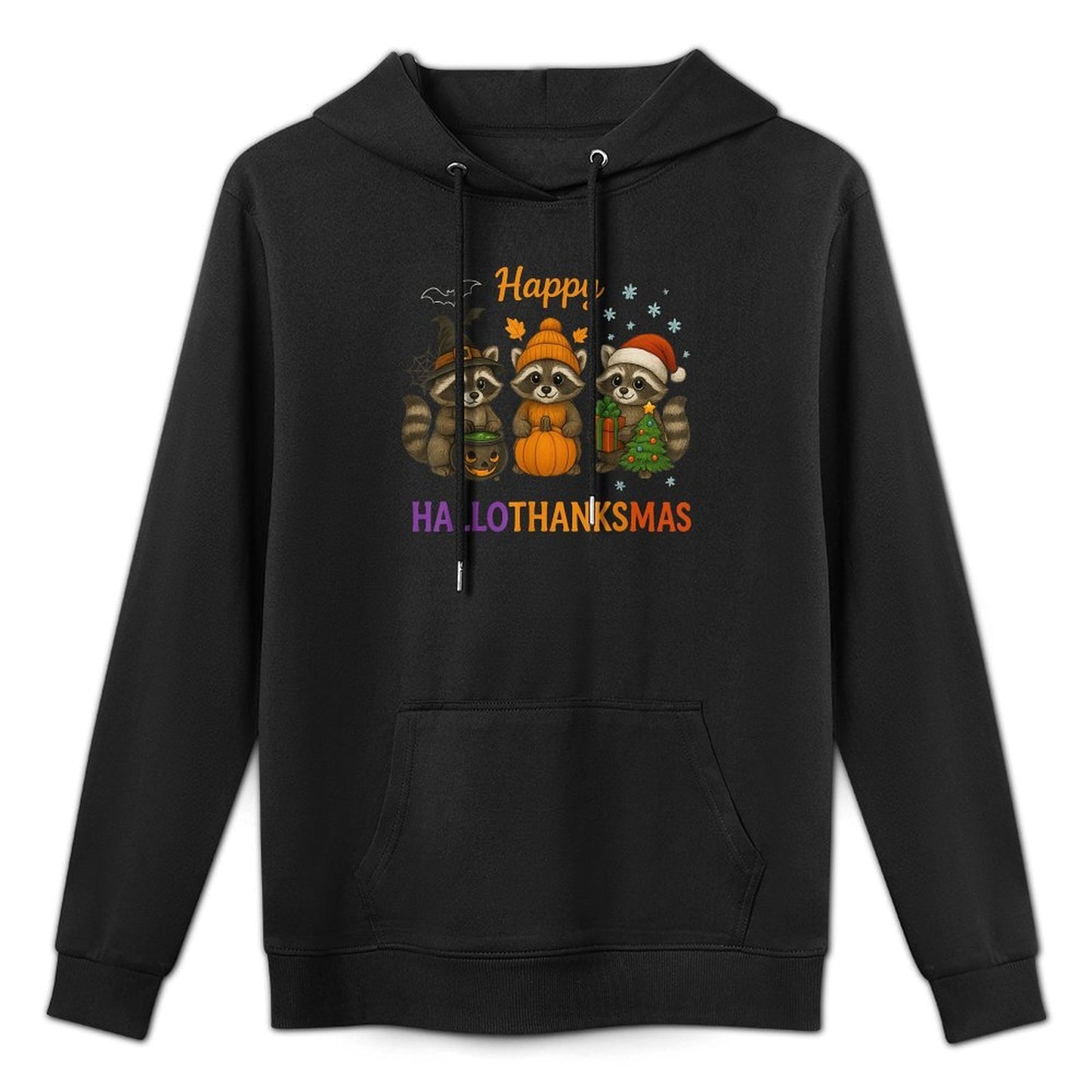 Happy Hallothanksmas Raccoon Halloween Christmas Colorfast Hoodie