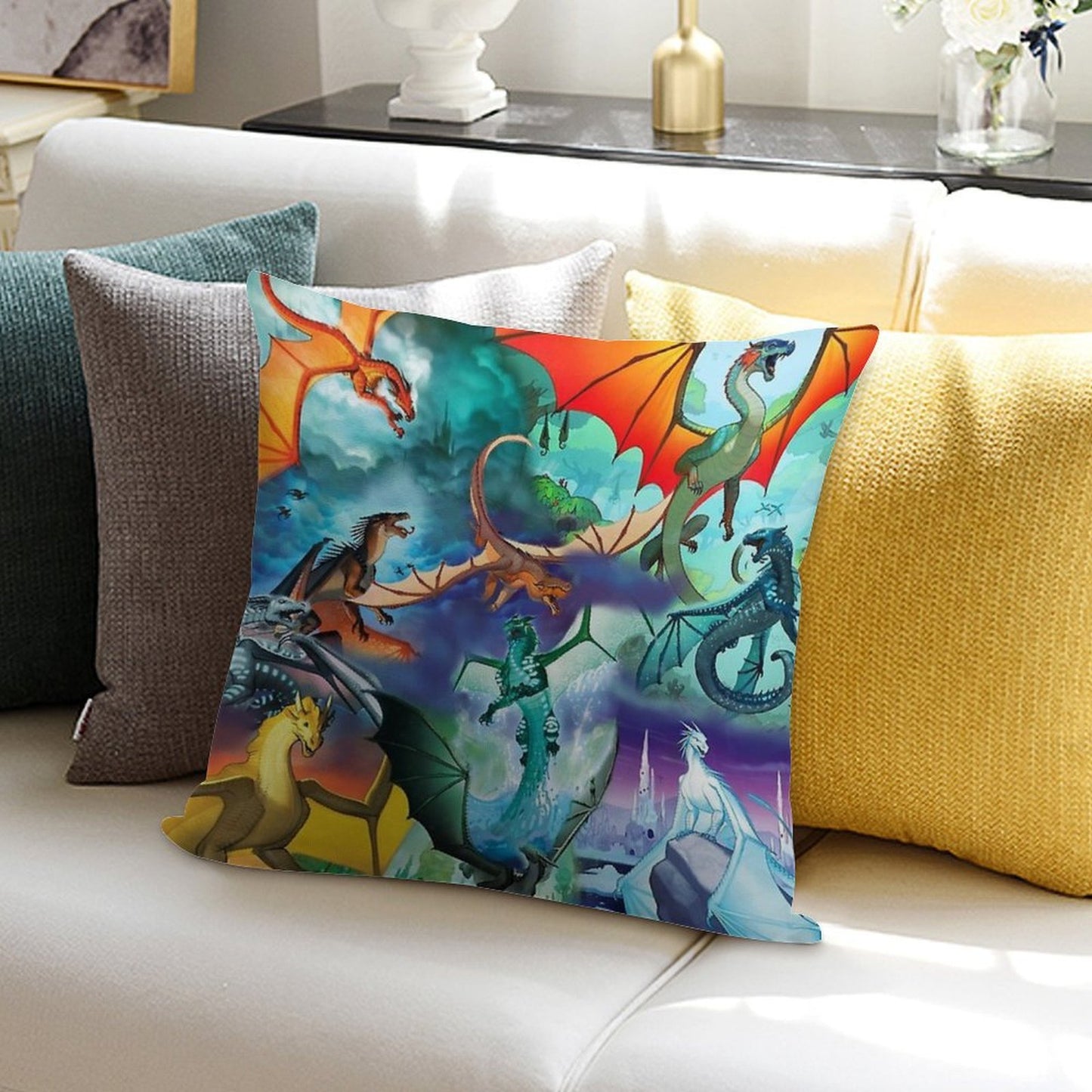 Wing of Fire All Dragon Pattern Background Soft Anti-Pilling Throw Pillow