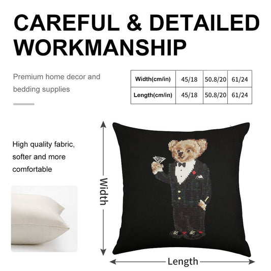 Gentleman Bear Linen Throw Pillow Cover
