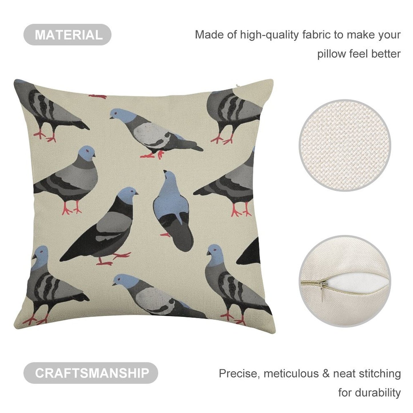 Design 33 - The Pigeons Linen Throw Pillow Cover