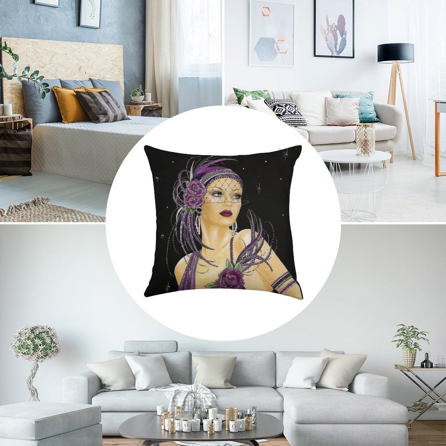 FLAPPER  Vintage 1930 Art Deco Print Linen Throw Pillow Cover