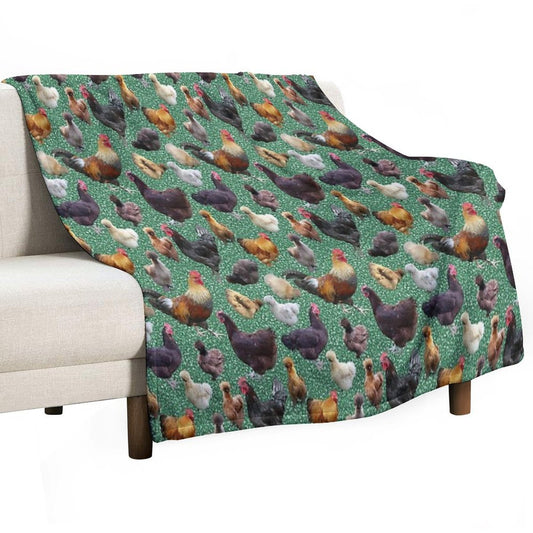 Backyard Chickens on Green Glitter Throw Blanket