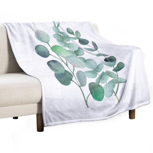 Watercolor, Eucalyptus, Leaves, Botanical, Painting, Green Throw Blanket