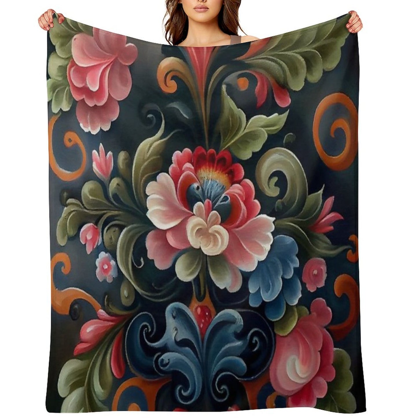 Norwegian Rosemaling-Oil On Canvas #9 Throw Blanket