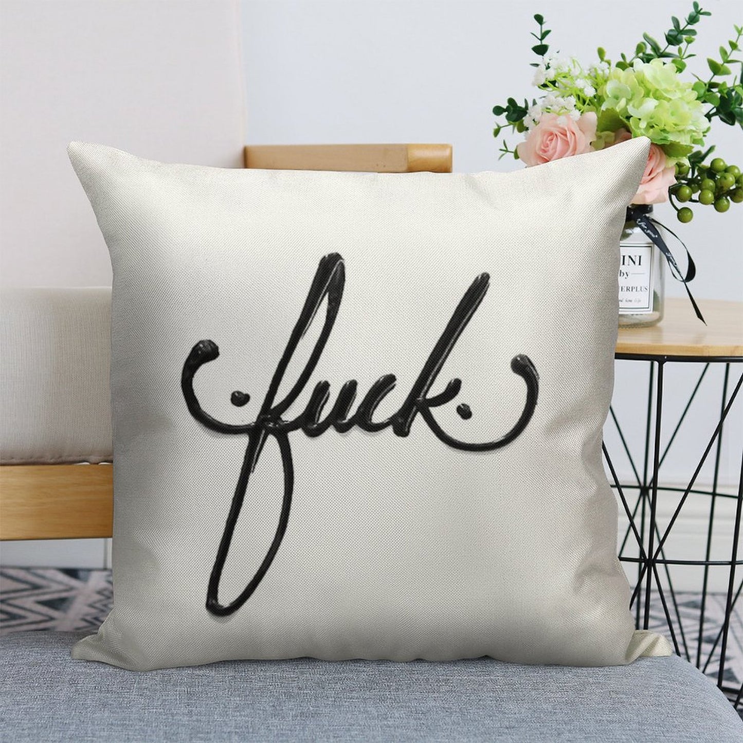 Cursive Curse Linen Throw Pillow Cover