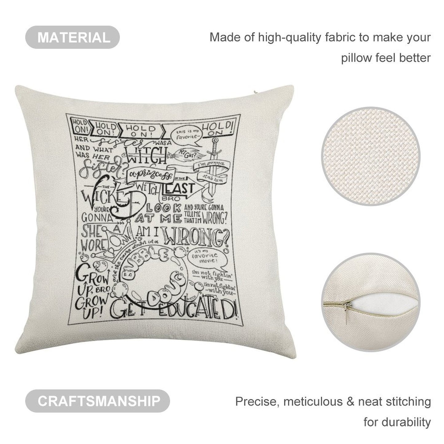 The Wicked Witch of The East Bro Hand Lettered Linen Throw Pillow Cover