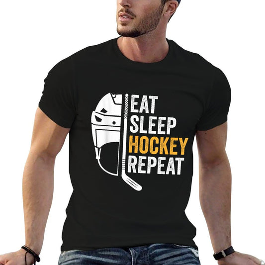 Eat Sleep Hockey Repeat Kids Adult Ice Hockey Retro Vintage T-Shirt