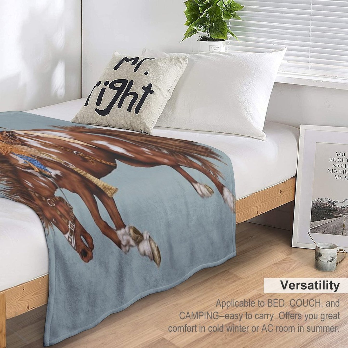 Vintage Western Rodeo Art, Bronco Busting Cowboy Throw Blanket