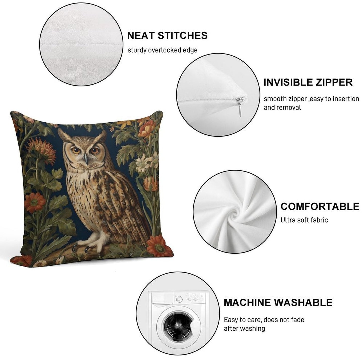Vintage Forest Owl William Morris Style Soft Style Accent Throw Pillow