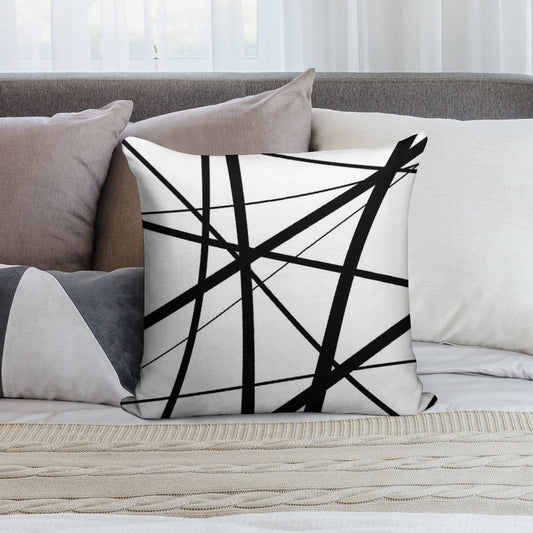Black And White Geometric Lines Soft Shrink-Resistant Throw Pillow