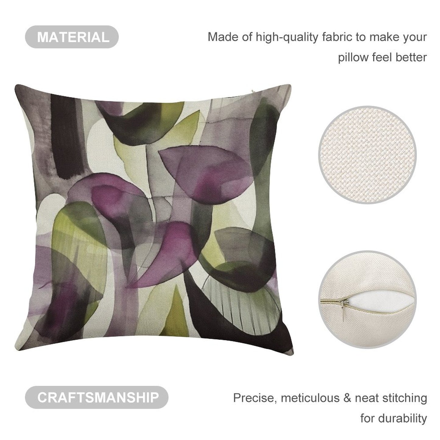 Abstract Watercolor in Purple And Green Linen Throw Pillow Cover