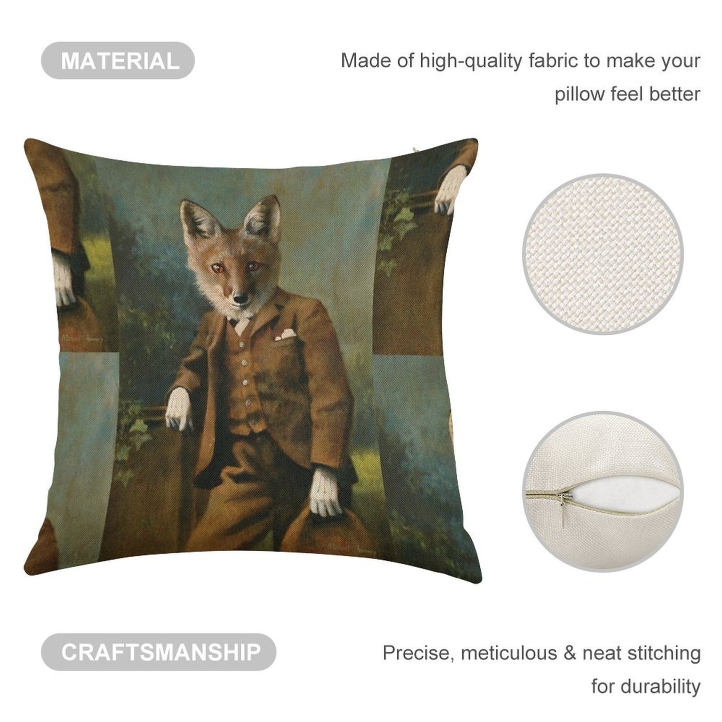 Young Master Fox Linen Throw Pillow Cover