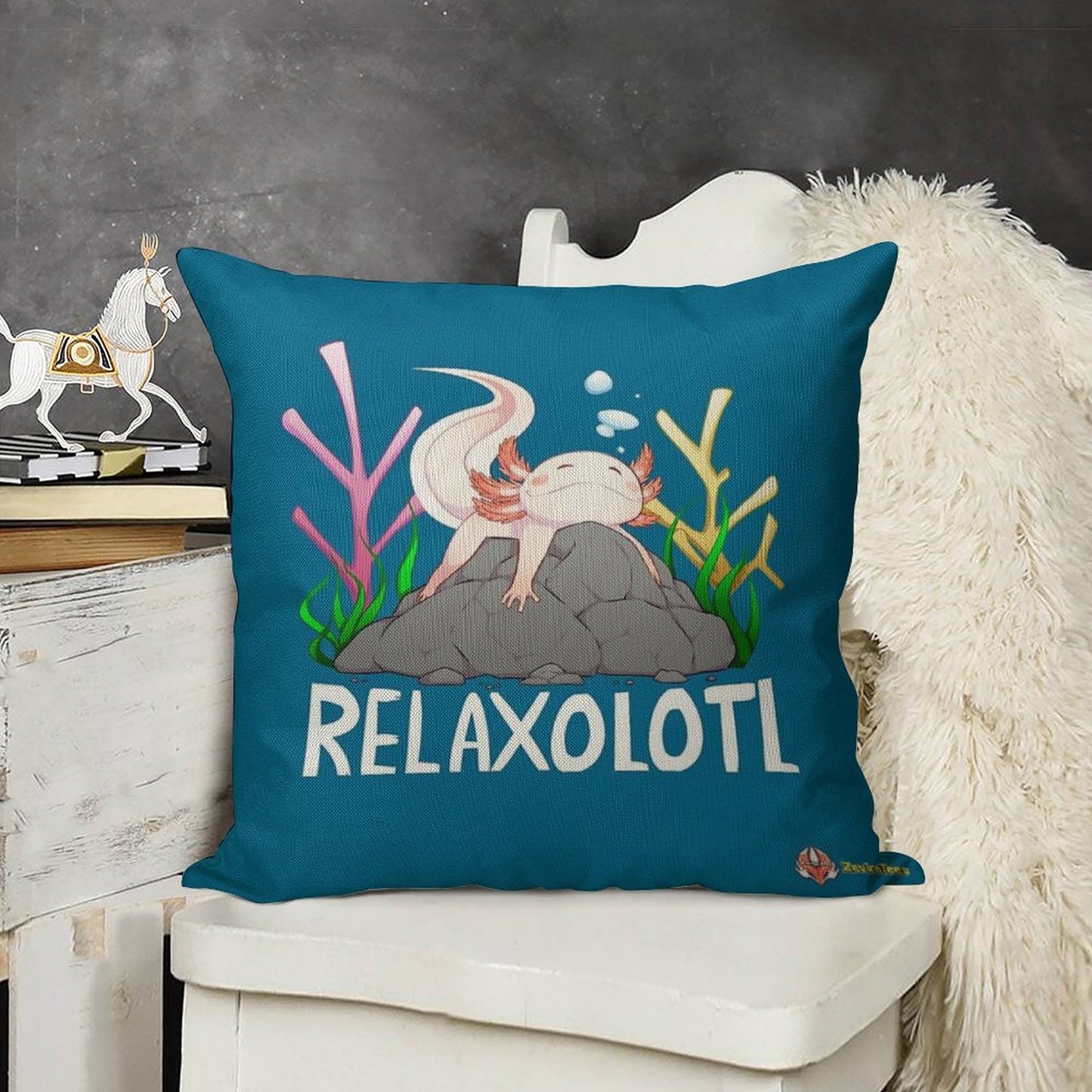 Relaxolotl A Cute Relaxing Axolotl on A Rock Linen Throw Pillow Cover