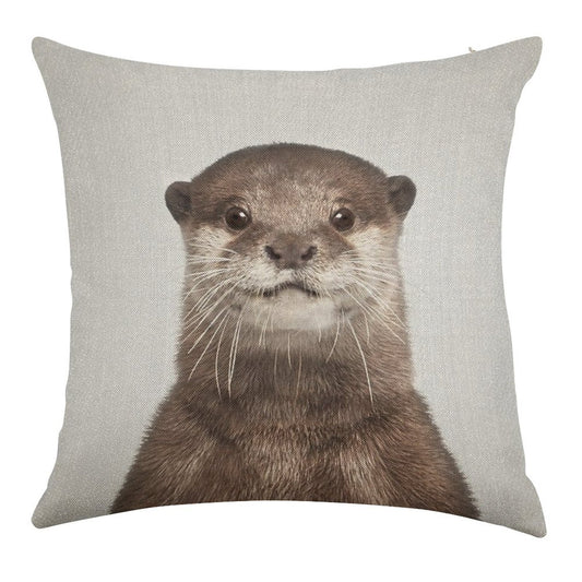 Otter - Colorful Linen Throw Pillow Cover
